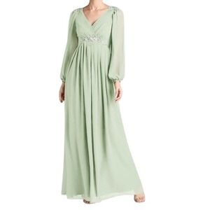 PINUP FASHION Formal Pleated Chiffon Maxi Dress Size 20W Sage-Green